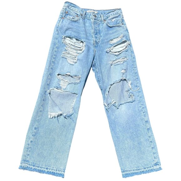 Levis ribcage straight ankle 28x27 | Light wash Ankle Cut | Distressed Thrashed - Picture 1 of 7